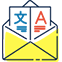 Icon of an envelop with different languages on the letter.