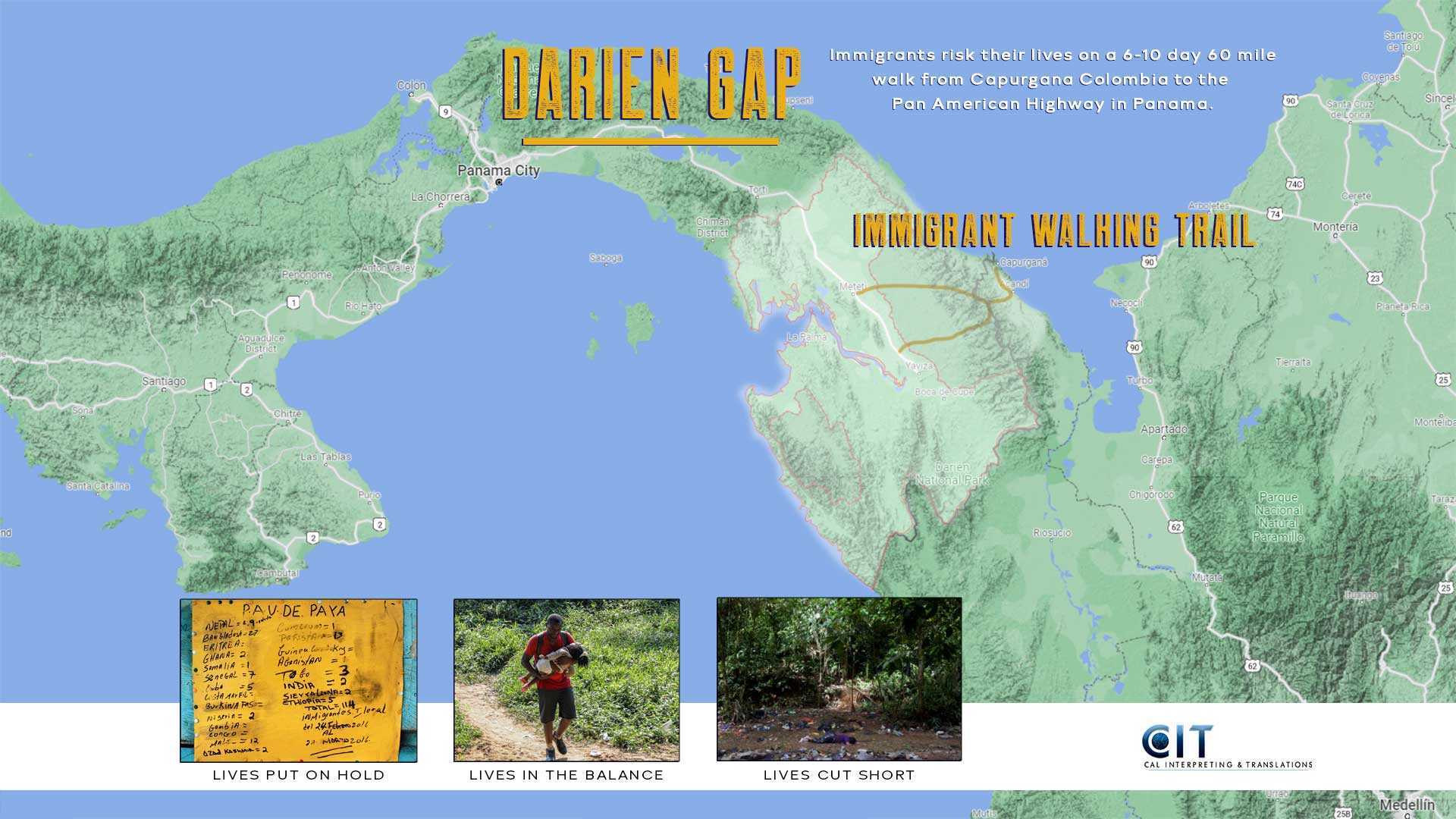 Immigrant Travel Map of the world's dangerous Darien gap in Central America