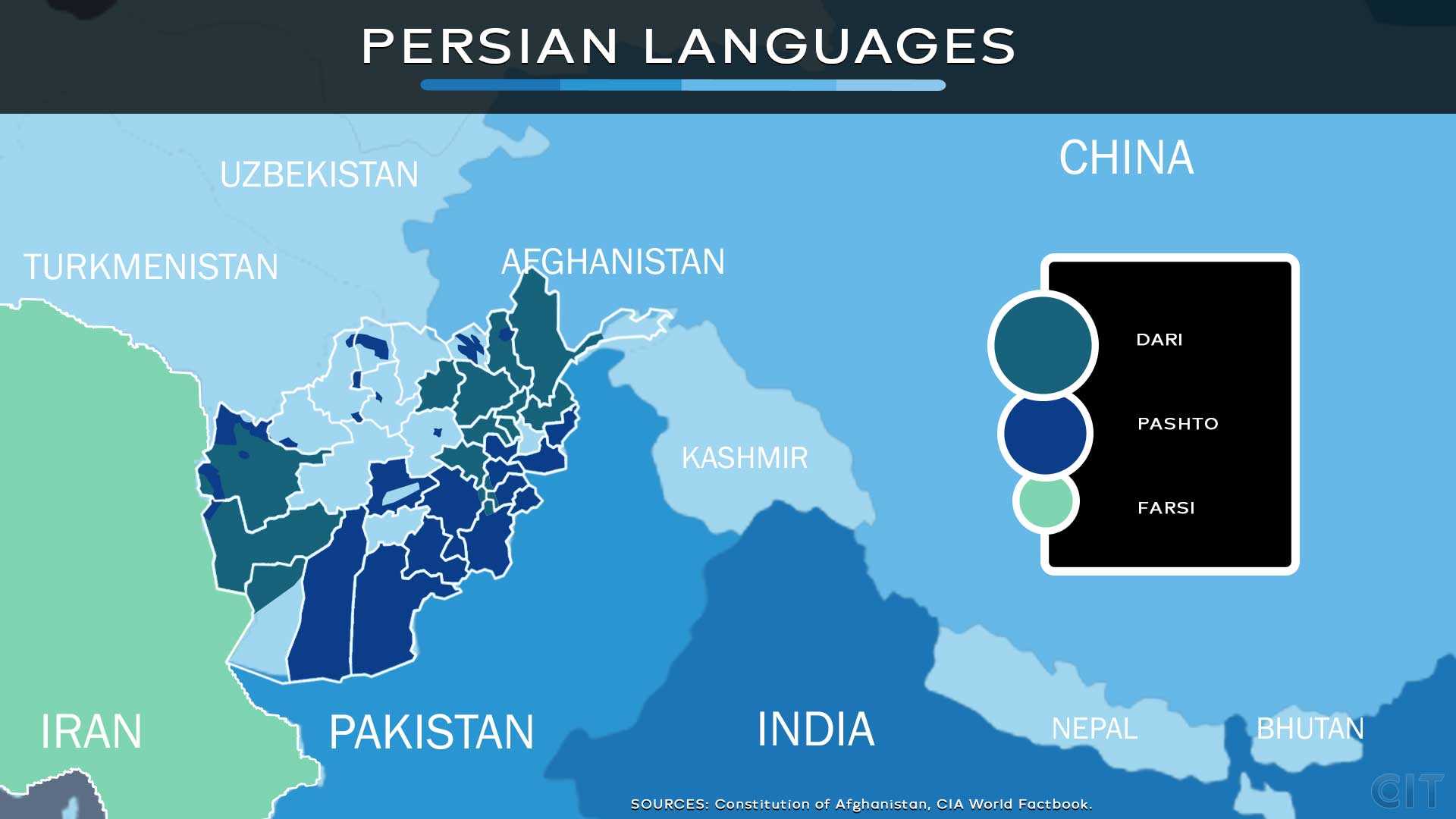 How are Pashto, Dari and Farsi similar and how are they different?