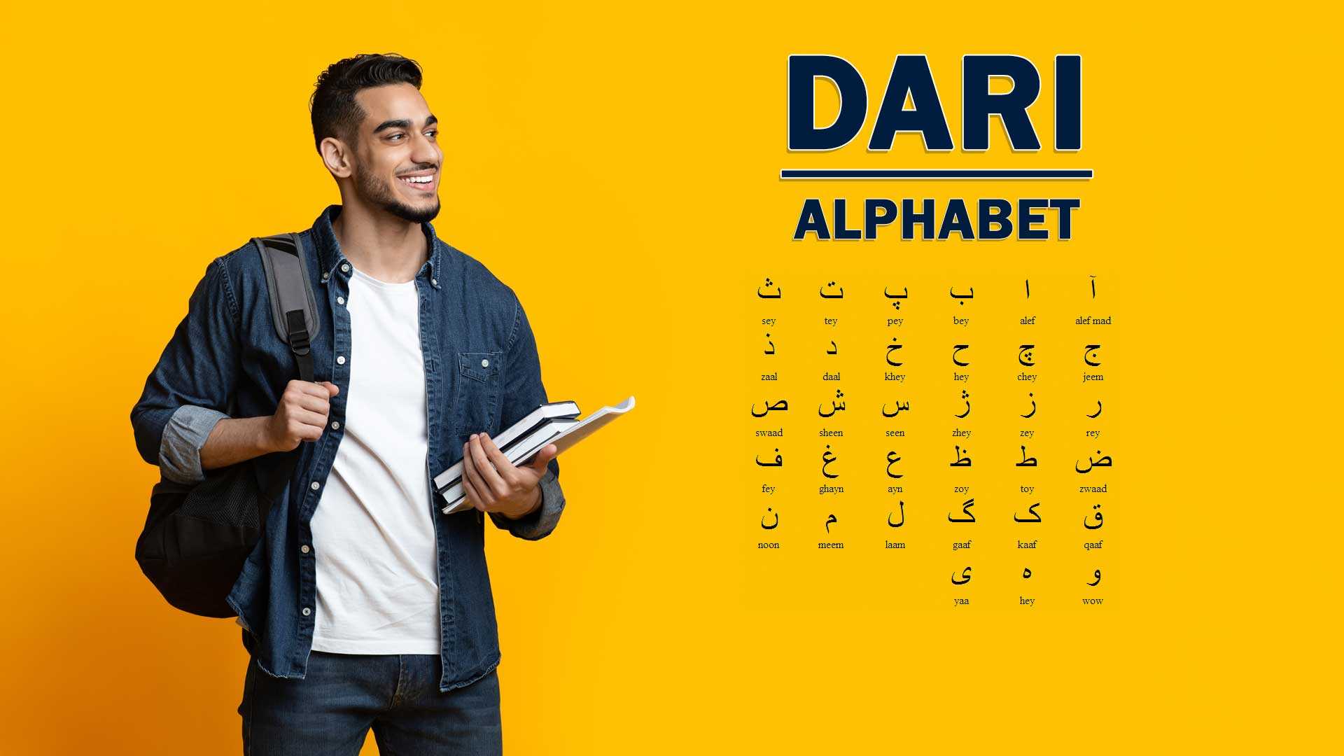 Translator smiling at Dari Alphabet