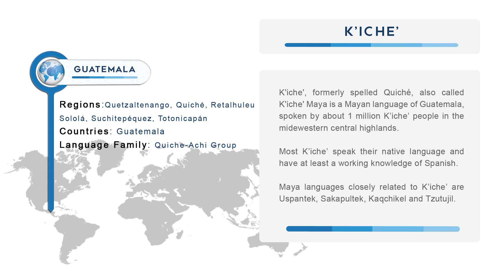 K’iche’ is quite different from the grammar of standard average Indo-European languages such as English and Spanish but is not especially complex.